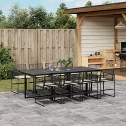 vidaXL Ensemble à manger de jardin 9pcs coussins noir résine tressée