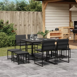 vidaXL Ensemble à manger de jardin avec coussins 9 pcs noir textilène