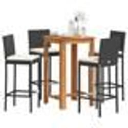 vidaXL Ensemble de bar de jardin 5 pcs noir bois massif acacia rotin