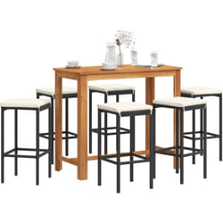 Ensemble De Bar De Jardin 7 Pcs Noir Bois Massif Acacia Rotin Vidaxl