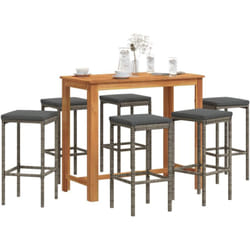 Ensemble De Bar De Jardin 7 Pcs Gris Bois Massif Acacia Rotin Vidaxl