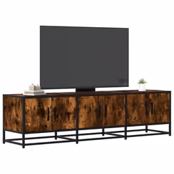 vidaXL Meuble TV chêne fumé 150x35x41 cm bois dingénierie et métal banc TV meuble hifi centre de divertissement buffet 848861
