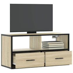 vidaXL Meuble TV chêne sonoma 80x31x395 cm bois dingénierie et métal support TV armoire média console TV meuble HiFi 848920