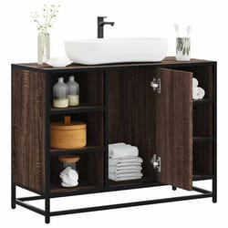 vidaXL Armoire lavabo de salle de bain chêne marron bois dingénierie meuble de lavabo de salle de bain meuble de salle de 849293