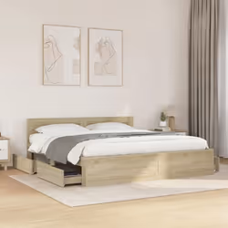 vidaXL Cadre de lit tête de lit sans matelas chêne sonoma 200x200 cm - 200 x 200 cm