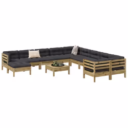 vidaXL Salon de jardin avec coussins 12 pcs bois de pin imprégné
