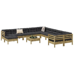 vidaXL Salon de jardin avec coussins 12 pcs bois de pin imprégné