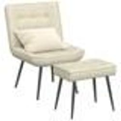 vidaXL Chaise de relaxation avec tabouret crème velours