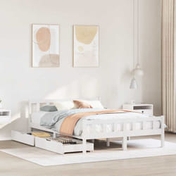 Cadre De Lit Sans Matelas Blanc 150x200 Cm Bois De Pin Massif Vidaxl