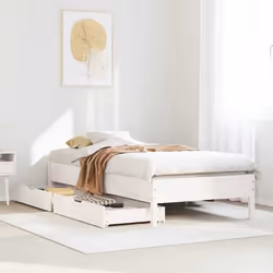 vidaXL Cadre de lit blanc 90x200 cm bois de pin massif meuble de chambre à coucher sommier lit en bois lit lit simple 3301720