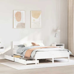 vidaXL Cadre de lit avec tête de lit blanc 135x190 cm bois pin massif meuble de chambre à coucher sommier lit en bois 3301765