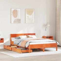 Vidaxl Cadre De Lit Sans Matelas Cire Marron 135x190cm Bois Pin Massif
