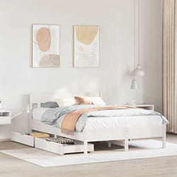 vidaXL Cadre de lit avec tête de lit blanc 135x190 cm bois pin massif meuble de chambre à coucher sommier lit en bois 3301882