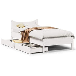 Cadre De Lit Avec Tiroirs Blanc 75x190 Cm Bois De Pin Massif Vidaxl