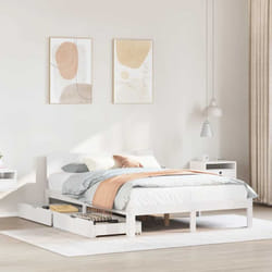 Cadre de lit avec tiroirs blanc 120x200 cm bois de pin massif Vidaxl