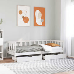 Lit De Jour Et Tiroirs Sans Matelas Blanc 90x200 Cm Bois Massif Vidaxl