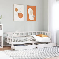 Lit De Jour Et Tiroirs Sans Matelas Blanc 90x200 Cm Bois Massif Vidaxl