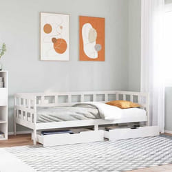 vidaXL Lit de jour avec tiroirs blanc 90x190 cm bois de pin massif canapé-lit lit de repos lit de jour avec rangement 3302088
