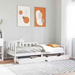 Lit De Jour Et Tiroirs Sans Matelas Blanc 90x200 Cm Bois Massif Vidaxl