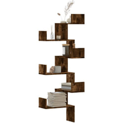 vidaXL Étagère d'angle murale chêne fumé 45x45x147cm bois d'ingénierie