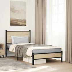 vidaXL Cadre de lit en métal avec tête de lit chêne sonoma 90x190 cm lit simple meuble de chambre à coucher lit dinvité