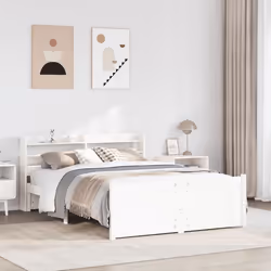 vidaXL Cadre de lit avec tête de lit blanc 120x200 cm bois pin massif lit cadre de lit en bois massif meuble de chambre à