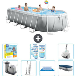 Intex - Piscine Oval Prism Frame - 610 x 305 x 122 cm - Grise - Comprend des Accessoires CB51
