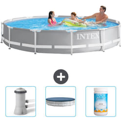 Intex - Piscine ronde prisme frame 366 x 76 cm - Grise - Incluse Accessoire CB75