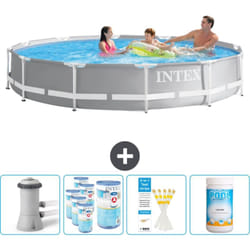 Piscine ronde à cadre prisme Intex - 366 x 76 cm - Grise - Comprend des Accessoires CB85