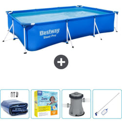 Bestway - Piscine Rectangulaire Steel Pro - 300 x 201 x 66 cm - Bleue - Incluse Accessoire CB10 - Blue