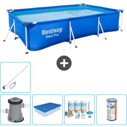 Bestway - Piscine Rectangulaire Steel Pro - 300 x 201 x 66 cm - Bleue - Comprend des Accessoires CB15 - Blue