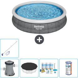 Piscine gonflable ronde Bestway réglage rapide - Imprimé rotin - 366 x 76 cm - Comprend des Accessoires CB15 - Grey