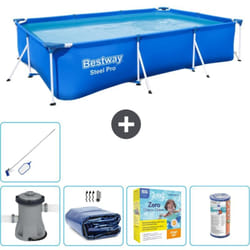 Bestway - Piscine Rectangulaire Steel Pro - 300 x 201 x 66 cm - Bleue - Comprend des Accessoires CB20 - Blue