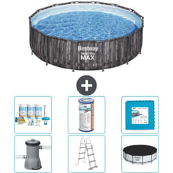 Bestway - Piscine ronde Steel Pro max - Impression bois - 427 x 107 cm - Comprend des Accessoires CB30 - Grey