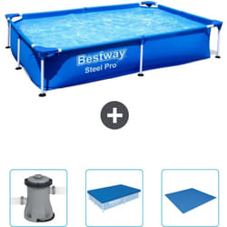 Bestway - Piscine Rectangulaire Steel Pro - 221 x 150 x 43 cm - Bleue - Incluse Accessoire CB40 - Blue