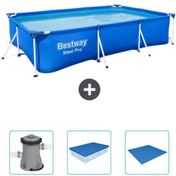 Bestway - Piscine Rectangulaire Steel Pro - 300 x 201 x 66 cm - Bleue - Incluse Accessoire CB40 - Blue