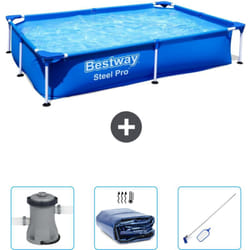 Piscine Bestway Rectangulaire Steel Pro - 221 x 150 x 43 cm - Bleue - Incluse Accessoire CB42 - Blue