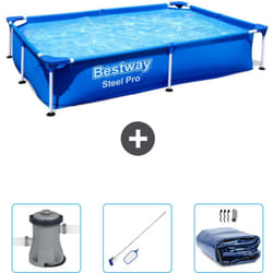 Bestway - Piscine Rectangulaire Steel Pro - 221 x 150 x 43 cm - Bleue - Incluse Accessoire CB45 - Blue