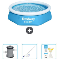 Piscine Gonflable Ronde Fast Set Bestway 244 x 61 cm - Bleue - Incluse Accessoire CB46 - Blue
