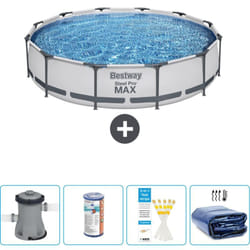 Piscine Bestway Ronde Steel Pro max - 366 x 76 cm - Grise - Comprend des Accessoires CB50 - Grey