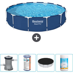 Bestway - Piscine Ronde Steel Pro - 396 x 84 cm - Bleue - Comprend des Accessoires CB51 - Blue