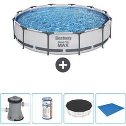 Piscine Bestway Ronde Steel Pro max - 366 x 76 cm - Grise - Comprend des Accessoires CB52 - Grey