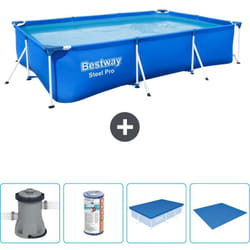 Bestway - Piscine Rectangulaire Steel Pro - 300 x 201 x 66 cm - Bleue - Comprend des Accessoires CB52 - Blue