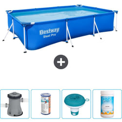 Bestway - Piscine Rectangulaire Steel Pro - 300 x 201 x 66 cm - Bleue - Comprend des Accessoires CB53 - Blue