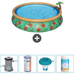 Piscine gonflable ronde Bestway réglage rapide - Paradise Print - 457 x 84 cm - Comprend des Accessoires CB53 - Multicolour