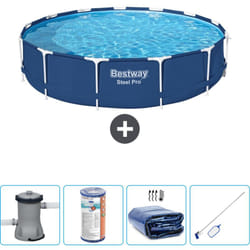 Bestway - Piscine Ronde Steel Pro - 396 x 84 cm - Bleue - Comprend des Accessoires CB54 - Blue