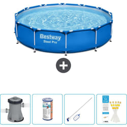 Bestway - Piscine Ronde Steel Pro - 366 x 76 cm - Bleue - Comprend des Accessoires CB58 - Blue