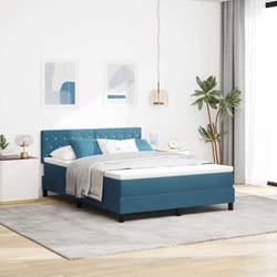 Lit À Ressorts Avec Matelas Bleu Foncé 160 X 200 Cm Tissu Vidaxl