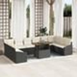 vidaXL Ensemble de salle à manger de jardin de 11 pièces avec coussins en rattan noir poly et acacia