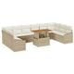 vidaXL Ensemble de jardin 11 pièces avec coussins beige en poly rattan et acacia